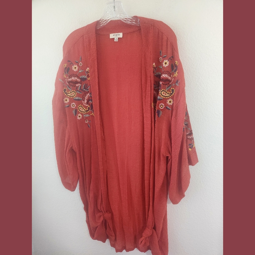 Umgee Rust Orange Embroidered Open Front Boho Kim… - image 1
